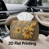 1pc, 2d Flat Printing, Tissue Box Sunflower and Bee Wooden Background Pattern Printed Tissue Box, Suitable for Home, Car, and Party Decoration Tissue 