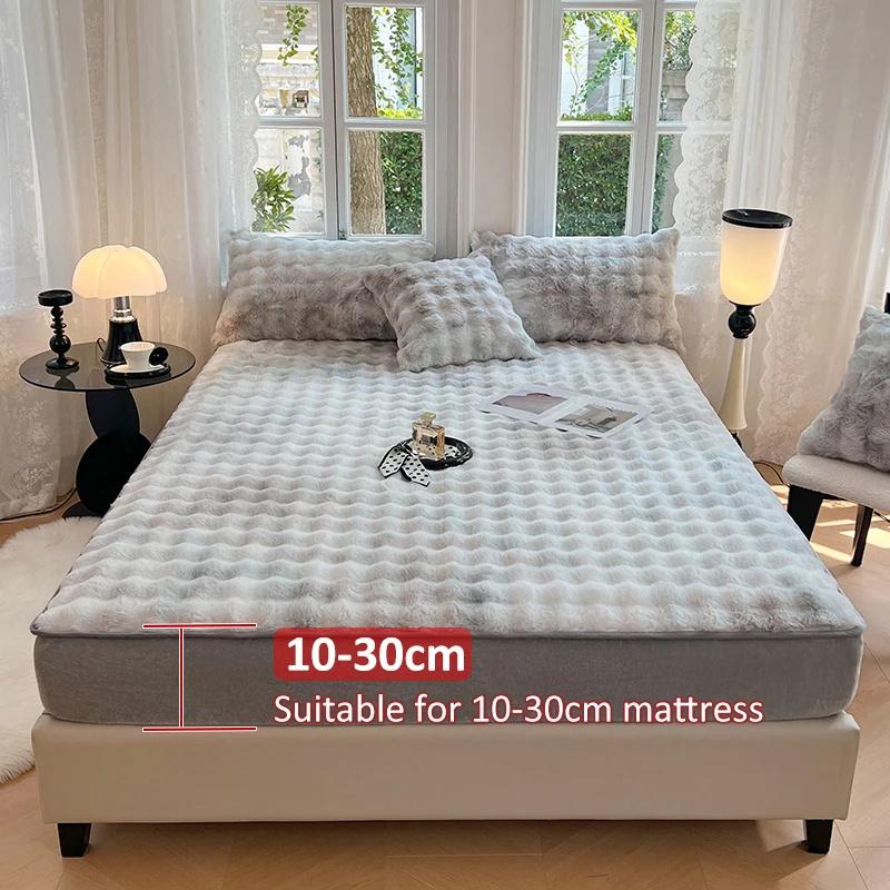Warm Rabbit Plush Bedsheet Winter Thick Mattress Cover Milk Velvet Mattress Protective Cover Quality Velvet Bed Sheets For Home