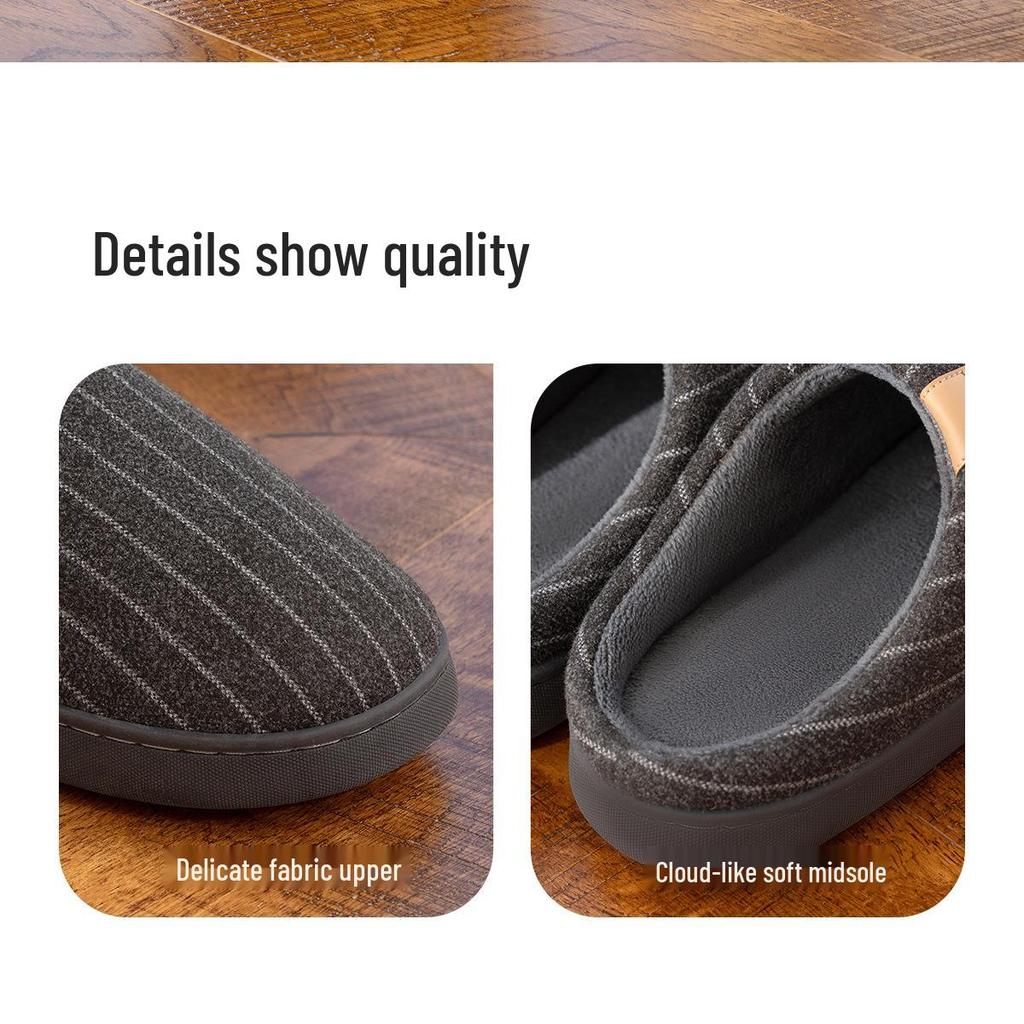 Jie Liya Men's and Women's Non-Slip Antibacterial Indoor Cotton Slippers for Autumn/Winter - Silent, Warm, Simple Design