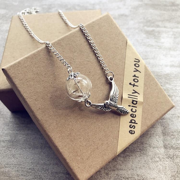 Retro and beautiful dandelion necklace plant dried flower glass ball pendant men's and women's collarbone sweater chain with accessories