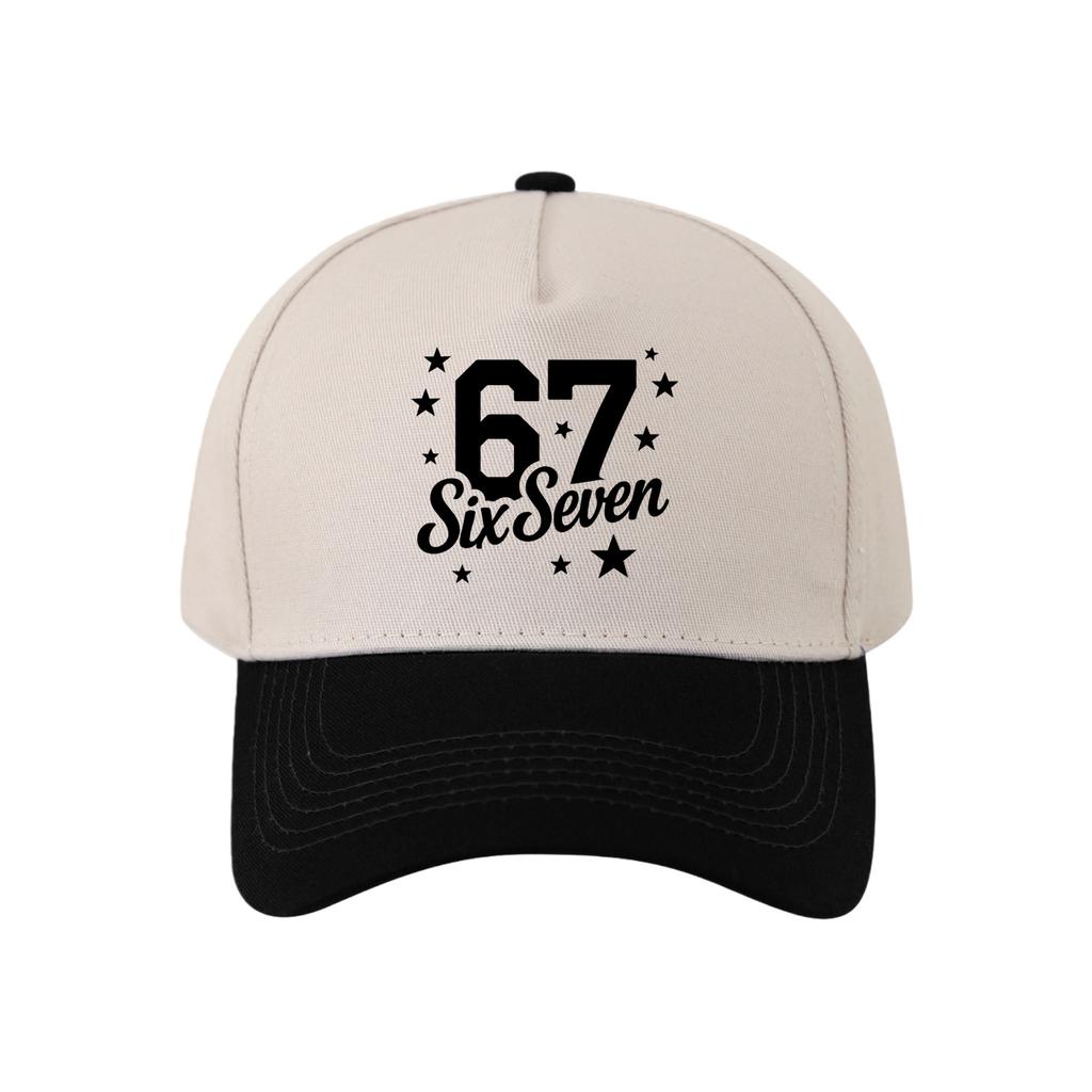 Retro Color Blocked Baseball Cap,Unisex 67 Six Seven   Breathable and Versatile Sun Shading Duckbill Cap