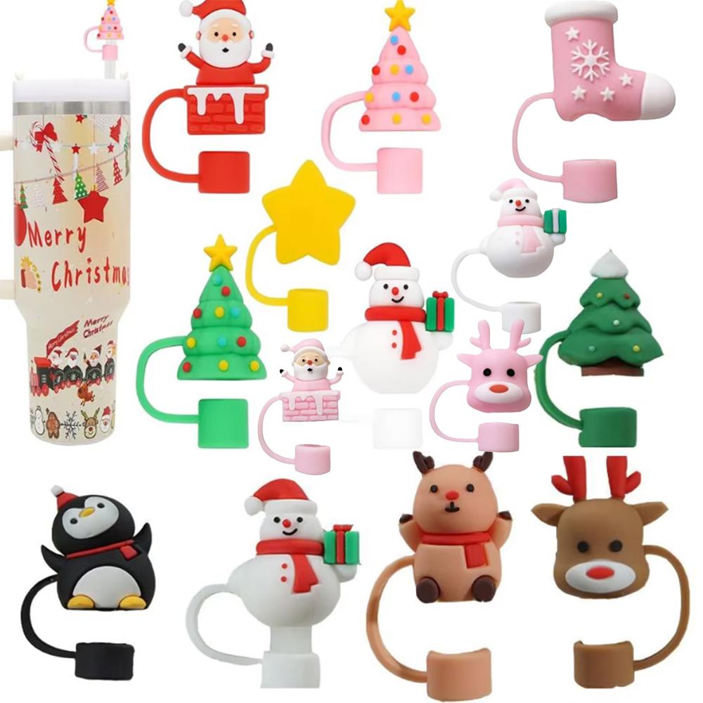 10mm Drinking Straw Cap Leak Stopper Christmas Gift Cute Silicone Straw Sleeve Party Decor Cup Accessories Spill Proof Stopper