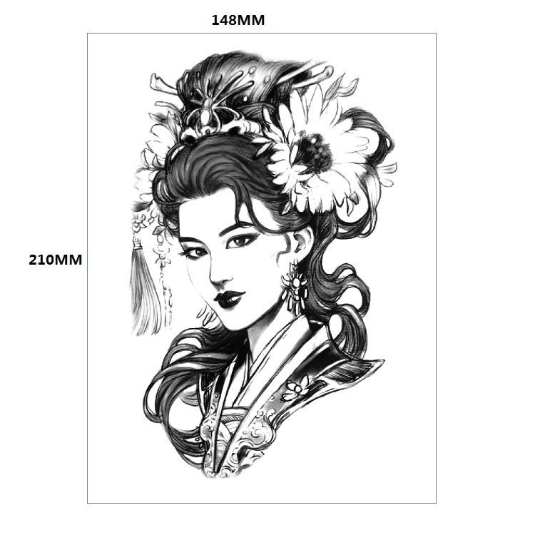 Traditionelle schöne Frau Charakter Tränen Geisha Farbe Wasser Transfer Blume Arm Anti-Real Tattoo Aufkleber Tattoo