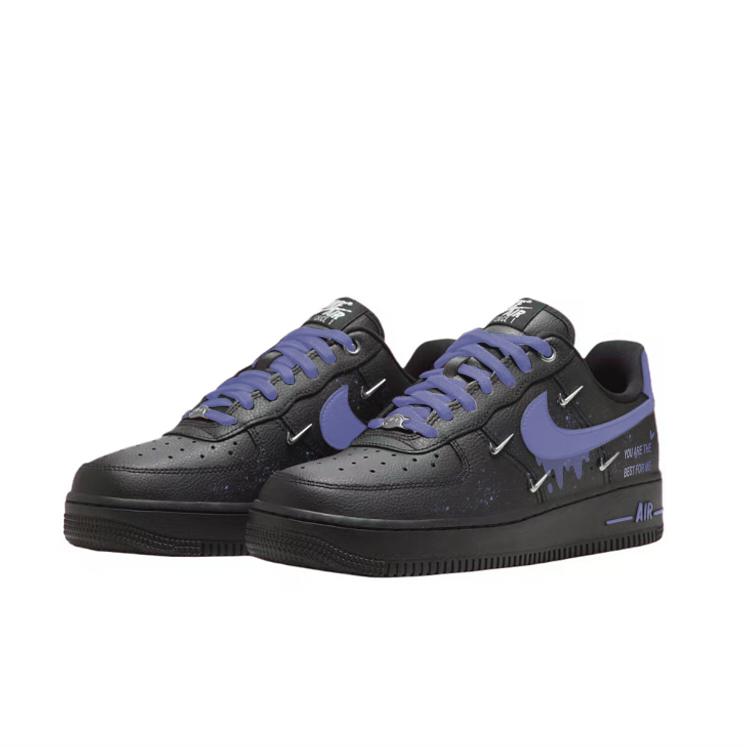 Nike Air Force 1 Abrasion Resistant Low top Skateboard Shoes Women's Black Purple HQ1180-001(Team352-)