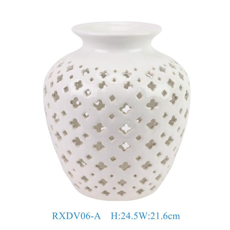 Pure White Hollow Square Ceramic Jar Ornament - European Style Vase for Entrance Hall Gift