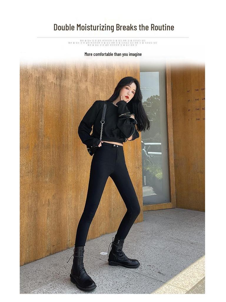 Women's Black Kitten Magic Leggings - Extra Thick Autumn/Winter Lambswool Tight Pants