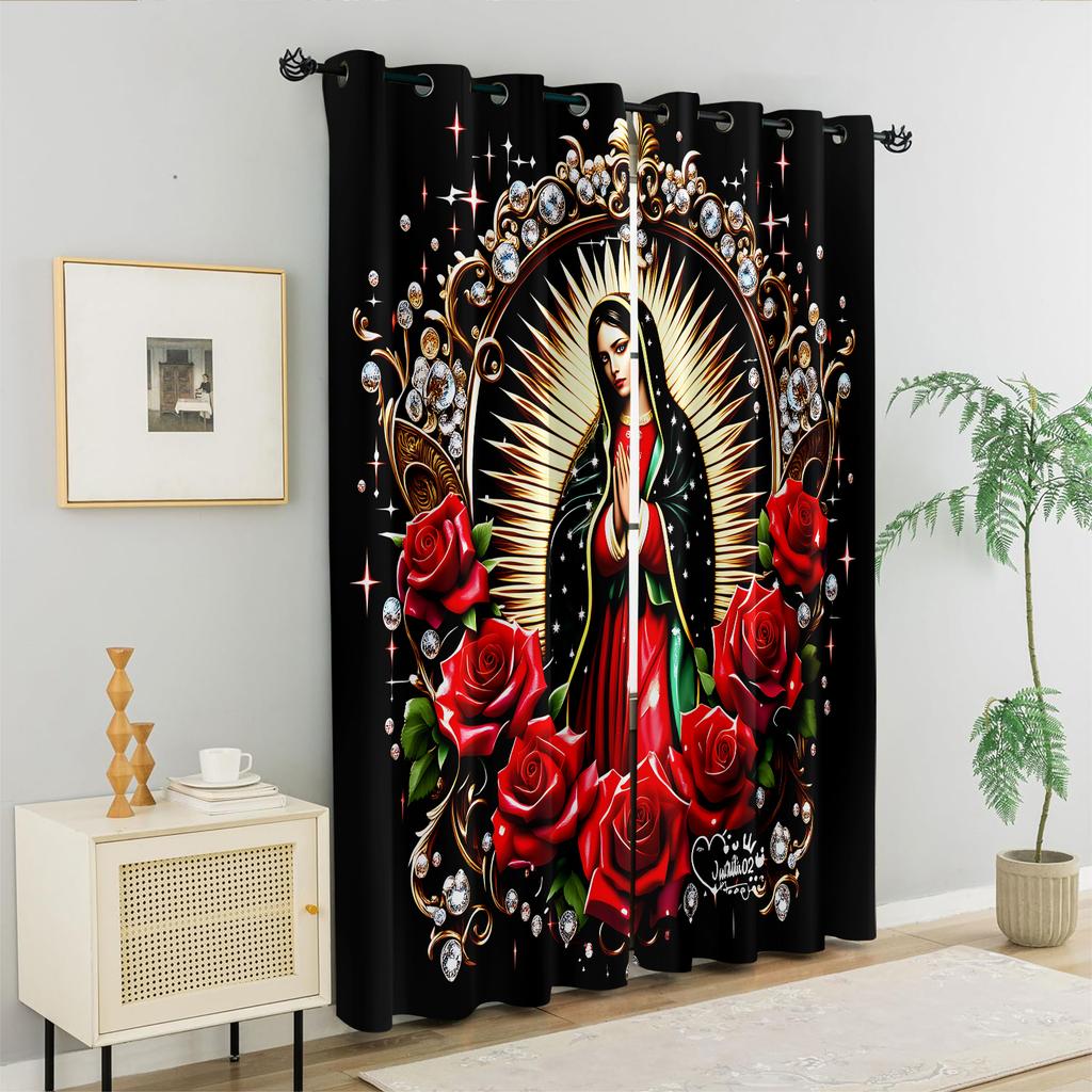 2Pcs Virgin Mary Pattern Printed Blackout Curtains Suitable For Bedroom Kitchen Living Room Study Office Bathroom Decorations