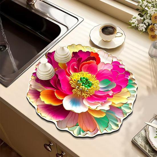 3D Flower Diatom Mud Soft Mat Absorbent Bar Counter Pad for Cups Kitchen Sink Quick-drying Wash Basin Tray Decorative Diatomite Coaster
