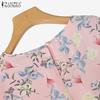 ZANZEA Blusa Estiva Casual da Donna a Girocollo a Maniche 3/4 Ampia con Stampa