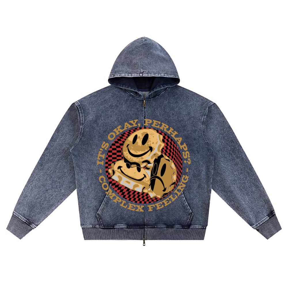 

DTG print Knitted Denim Zip-Up Hoodie It s Okay, Perhaps Brother Print Zipper Hoodies XL темно-синий