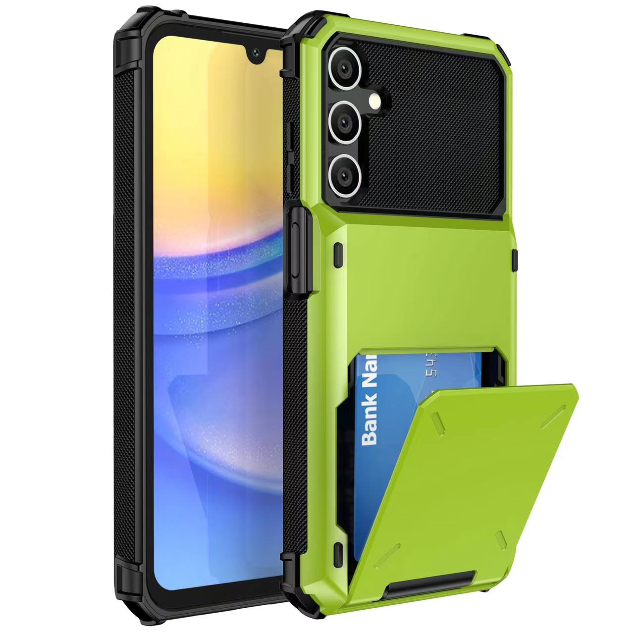

For Samsung Galaxy S25 Case PC+TPU Dual Layer Back Phone Cover with Card Holder Green