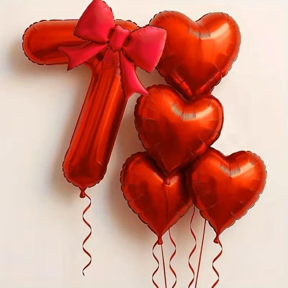 6pcs with Bowknot Number Foil Balloon Romantic Birthday Party Balloons  For Engagements Wedding
