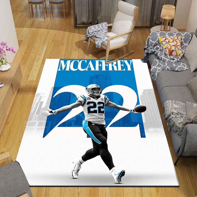 Christian McCaffrey Flannel Printed Carpet, Home Sofa Decoration for Living Room & Bedroom, Non‑Slip Play Flannel Floor Mat for Game Room