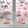 Electrostatic Window Sticker Breast Protection Pink Red Ribbon Butterfly Flowers Window Background