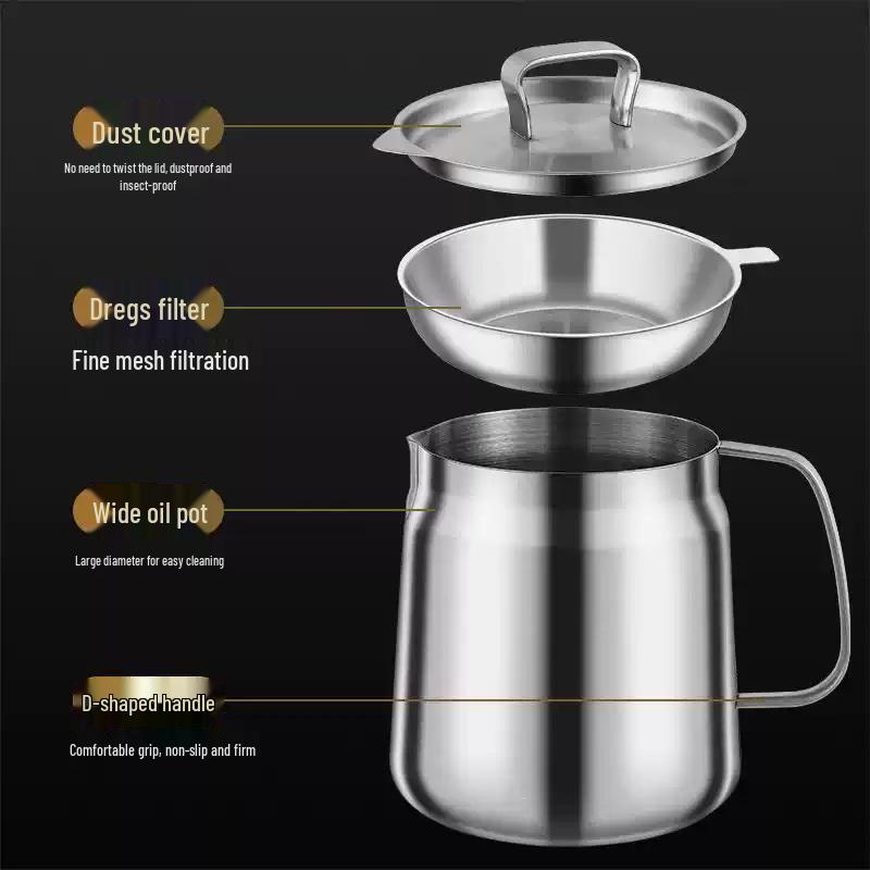 304 Stainless Steel Oil Filter Pot with Screen - Large Capacity Oil Storage & Residue Filtering Bottle