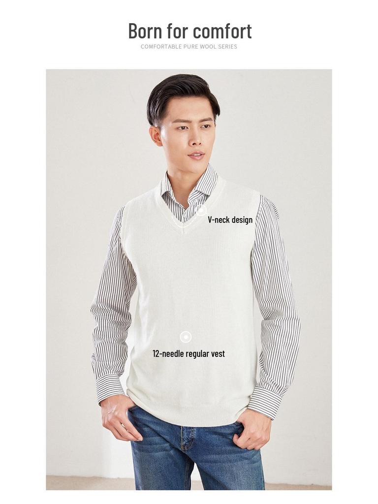 Men's Loose Fit Wool Crew Neck Sweater Vest - Sleeveless Pullover for Spring & Autumn