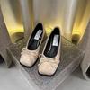 With Medium Heels Woman Pumps Shoes for Women Chunky Bow Square Toe Block Heel Discount Non Slip Vacation Footwear Wholesale Y2k