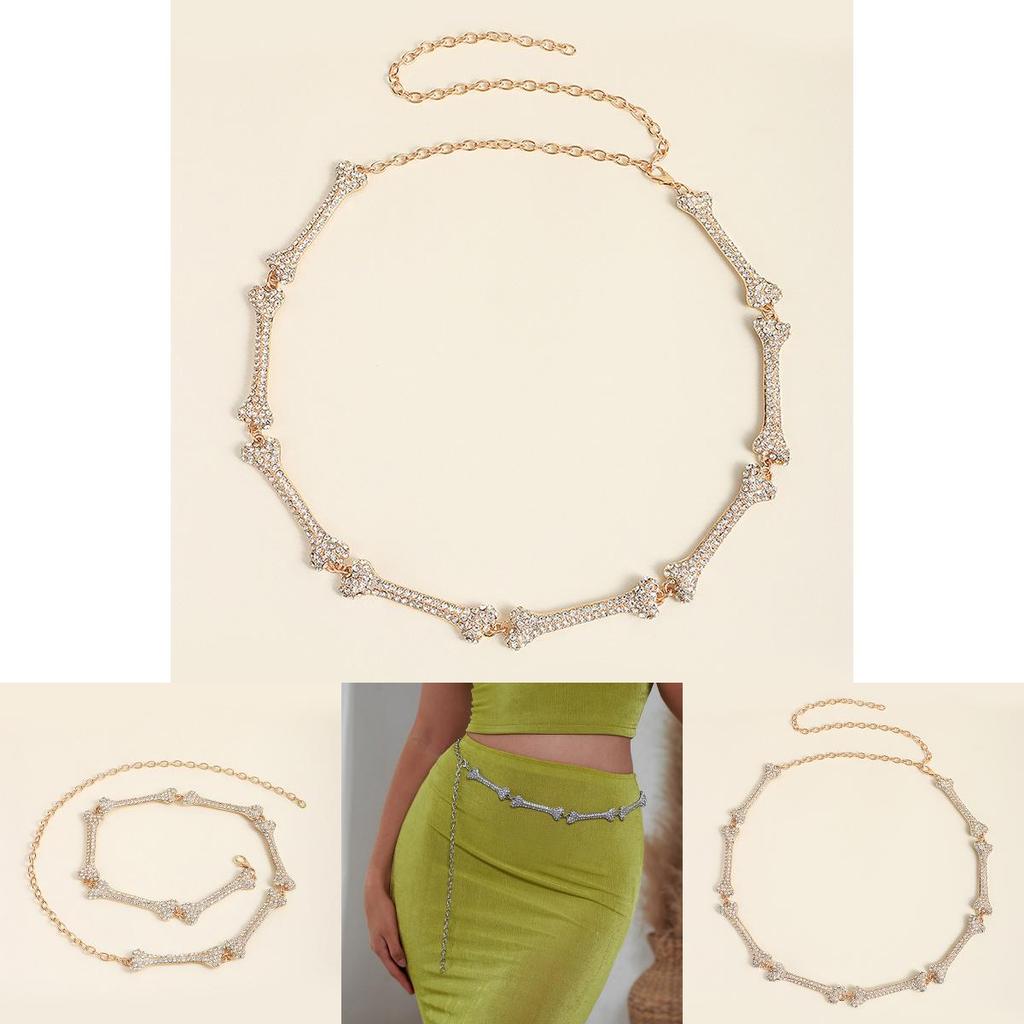 Womens Metal Bone Design Waist Chain With Rhinestone Decoration For Summer Fashion Accessories