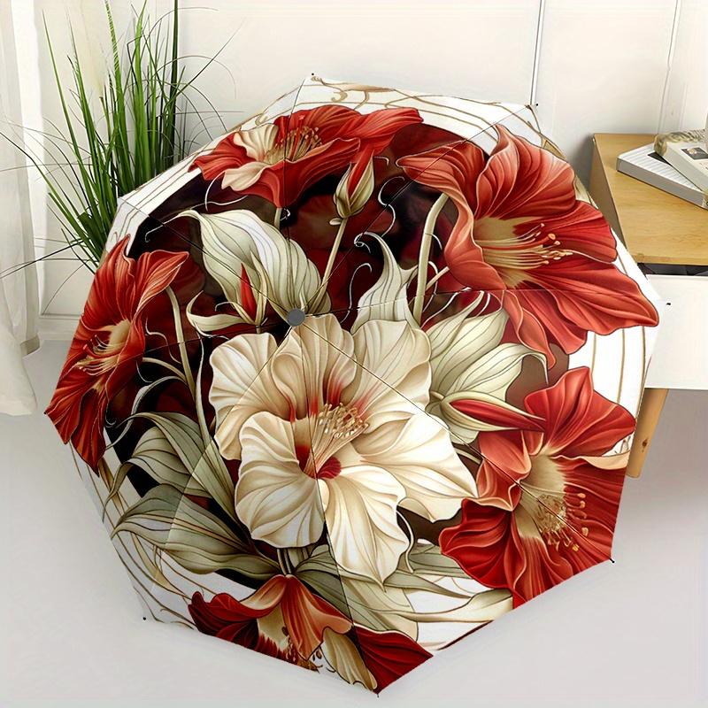 

Floral Pattern Printed Fashionable Automatic Opening/Closing Folding Umbrella with 8 Iron, Plastic Handle, Portable Sunshade U Iron&8K