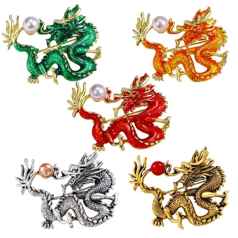 Dragon Brooch Fashionable Brooch Pin Metal Enamel Pin Corsage Pin Zinc Alloy Material Cloth Jewelry for Chinese Lovers