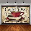 2D Red Coffee Cup Vintage Backdrop for Coffee Shop, Brunch Party and Home Decor