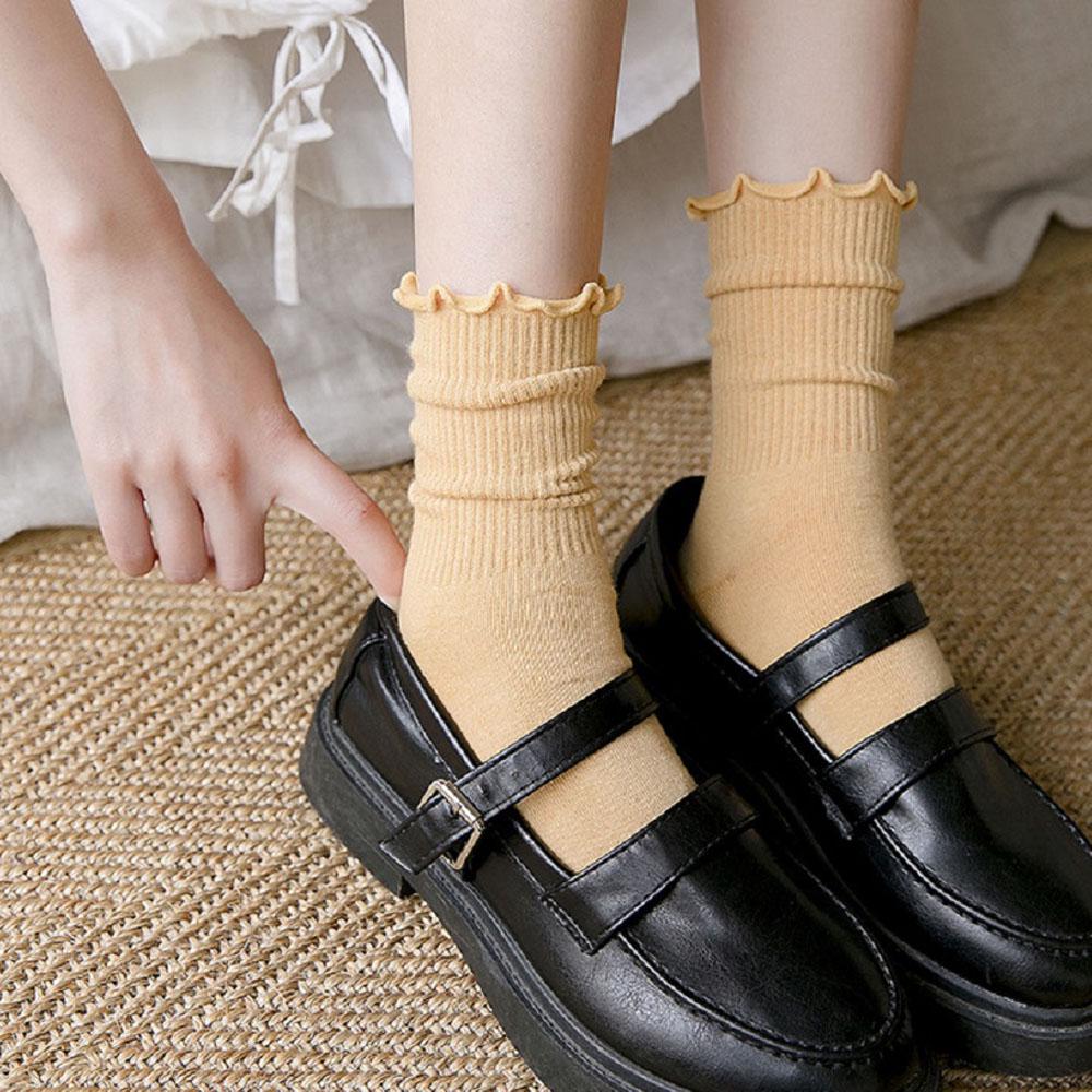 

Women Funny Solid Color Sports New Cotton Ruffles Tube Socks Short Socks Hosiery зелёный