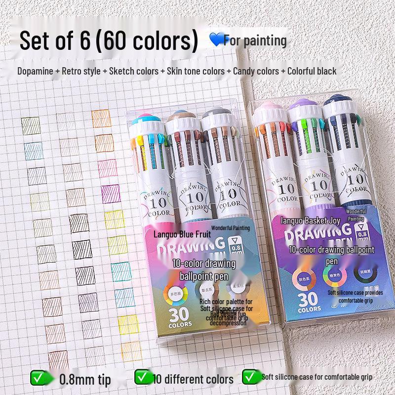 10-Color Stackable Ballpoint Pen Set – Press-Type, Multi-Functional Pens for Drawing & Journaling for Elementary Students
