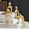 Goldene Heimdeko Denker Statuen Bücherregal Skulptur Dekorationen für Wohnzimmer Moderne Figuren Regal Tisch Schreibtisch Dekor