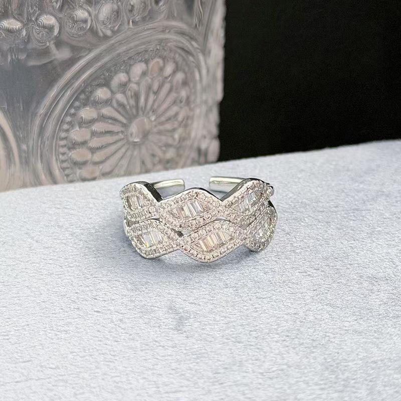 Vintage Geometric Bead Open Ring Light Luxury Zircon High Sense Fashion Niche French Index Finger Ring Women