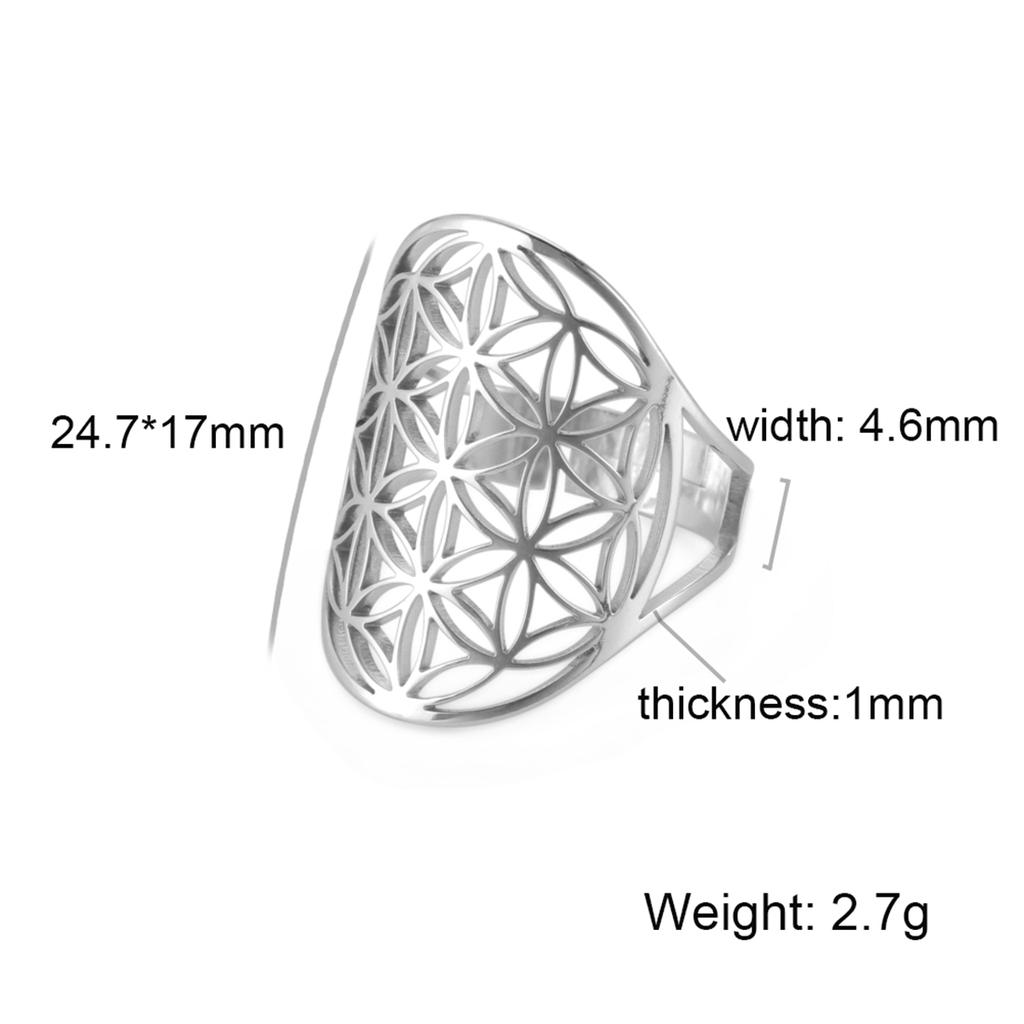 Flower of Life Ring Stainless Steel Sacred Geometry Archangel Metatron Ring Adjustable Amulet Jewelry Gift Wholesale