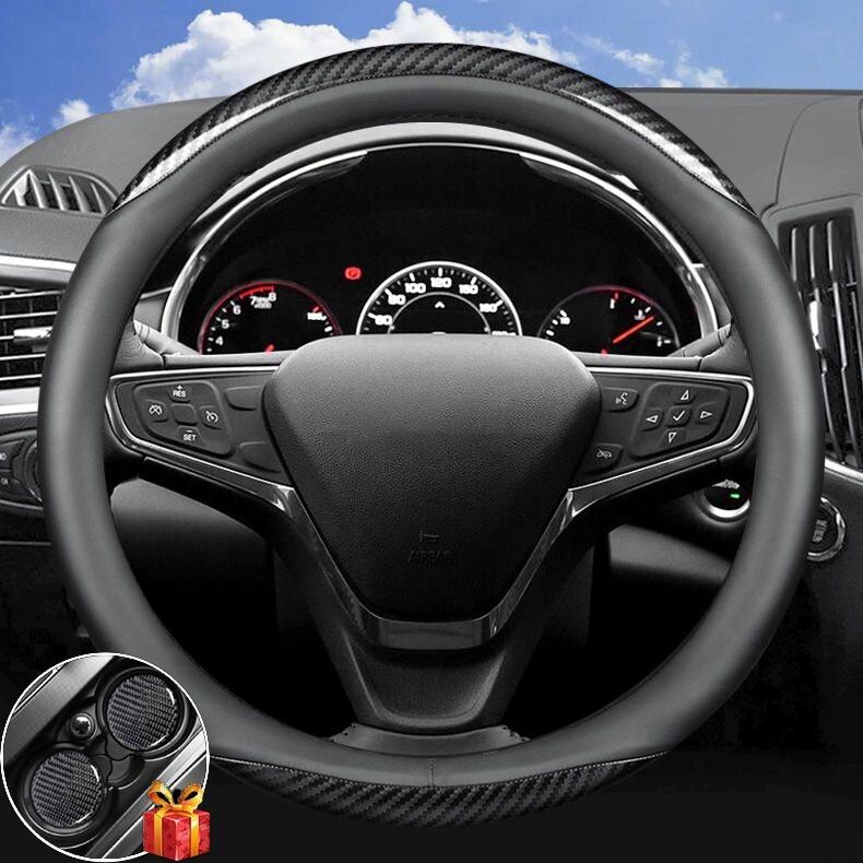Для Chevrolet 15 Черная крышка рулевого колеса автомобиля из углеродного волокна, натуральная кожа чёрный