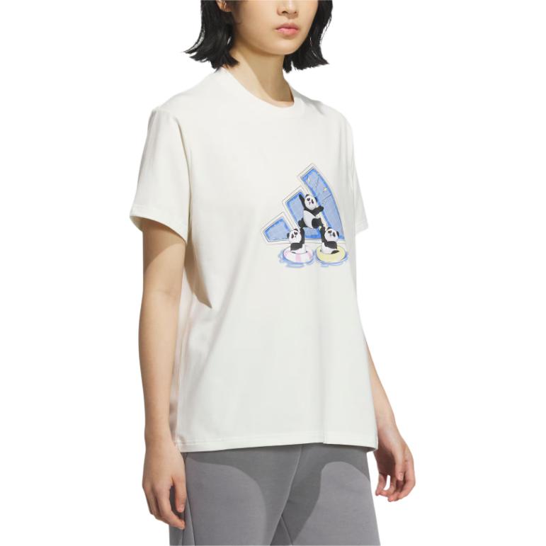 adidas Graphic Logo Round Neck Sports Casual Short Sleeve T-Shirt Women T-Shirts Han-Jade-White KC0970