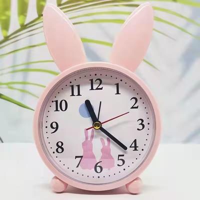 Creative Cute Rabbit Small Alarm Clock Mute Cartoon Cute Children Student Clock Alarm Clock Simple Bedside Desktop Seat Clock