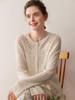 2025 Autumn/Winter Women's Hollow-out Cashmere Cardigan - Round Neck, Solid Color, Loose Fit, Thin Knit Sweater.