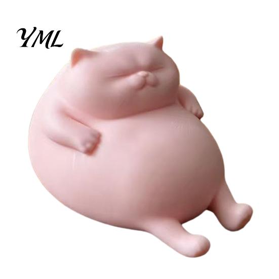 PLA Plastic Cat Ornament 3D Printed Fat Figurine, Cute Lazy Statue, Small Figures for Desk Minimalist Tabletop Office And Shelf Decor