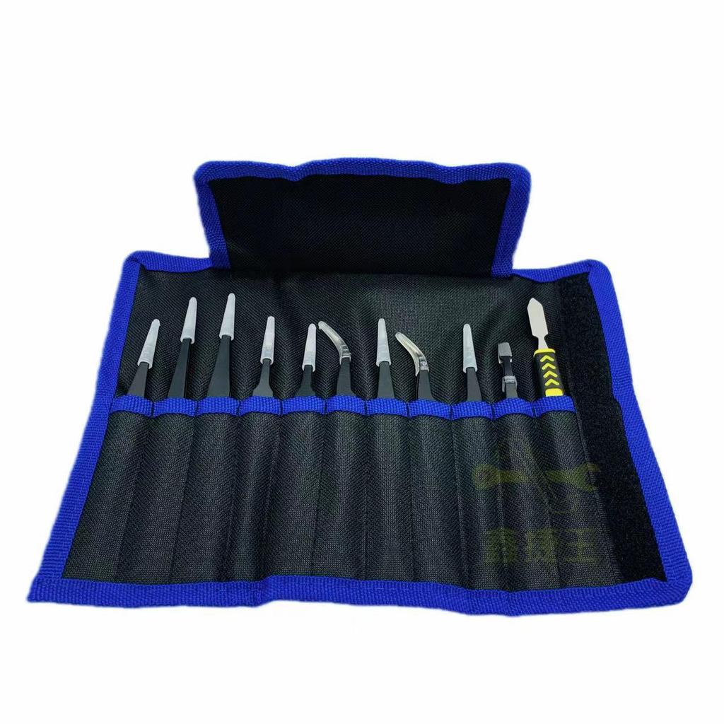 Black ESD Anti-Static Stainless Steel Tweezers Set with Bent Tip for Industrial Repair