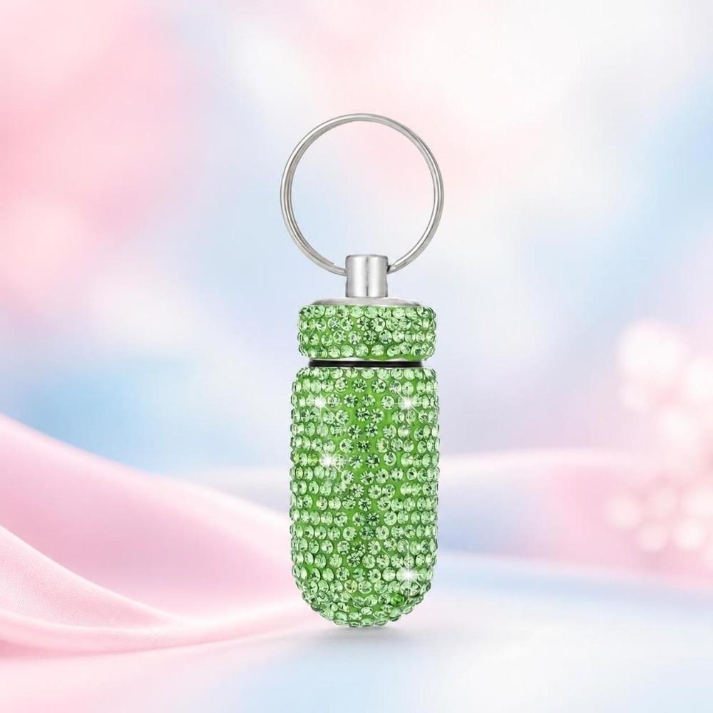 Aluminum Alloy Rhinestone Pill Holder Sparkly Waterproof Keychain Pill Container Durable Sealed Portable Pill Case