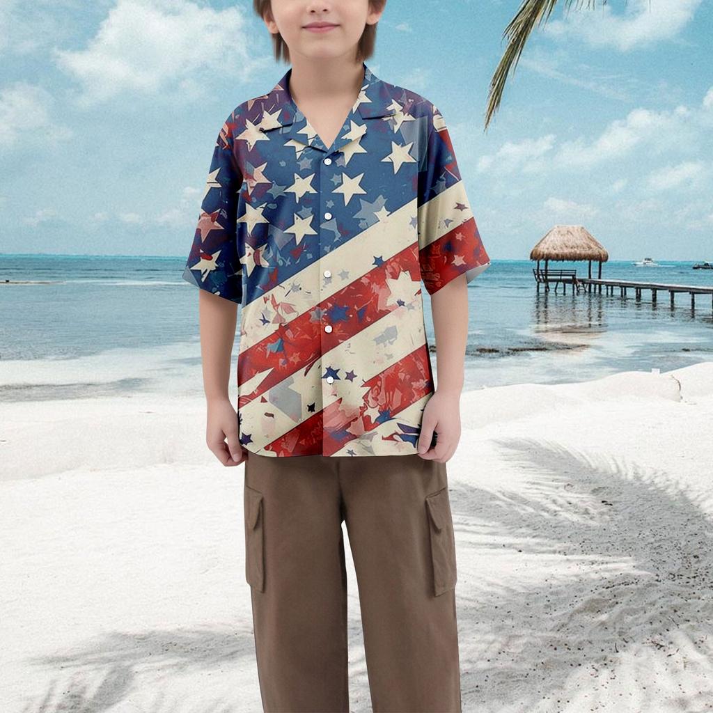 Lässiges lockeres Kurzarmhemd für Jungen mit modischem bedrucktem Hemd-Top