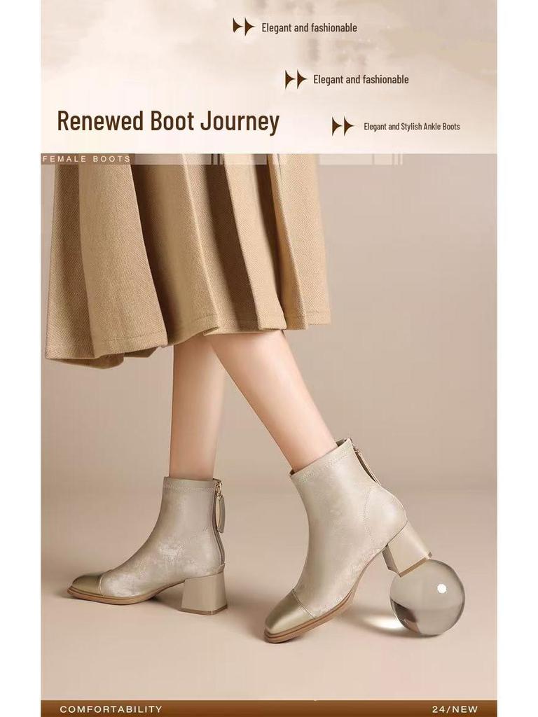 French Chunky Heel Ankle Boots - Autumn/Winter 2025: Versatile, Comfortable, Square Toe, Slimming Boots