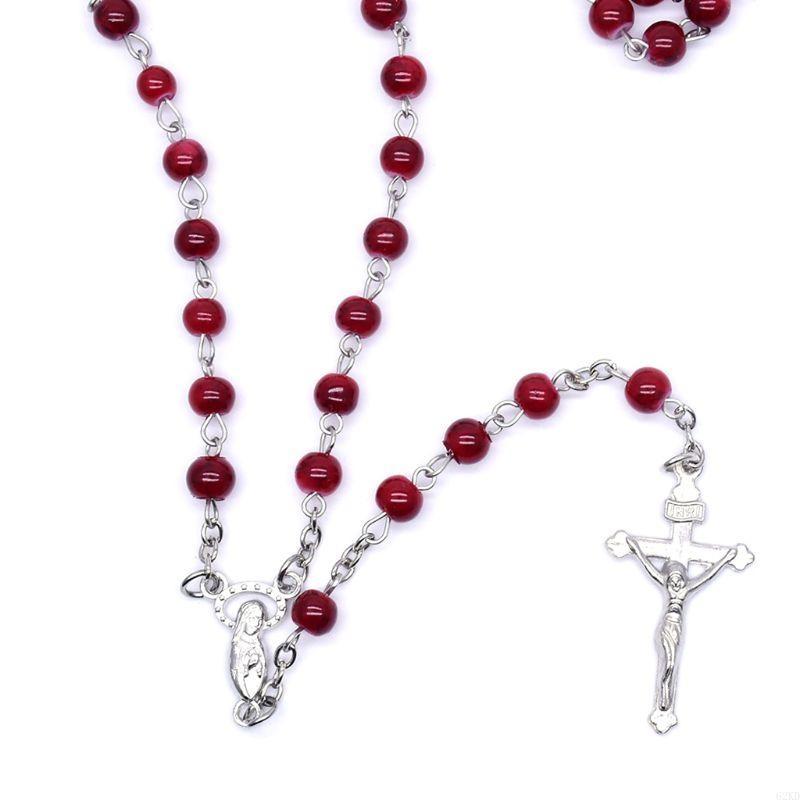 62KD 6mm Rosary Glass Beads Jesus for Cross Pendant Necklace Charm Chain Jewelry Christian Gifts