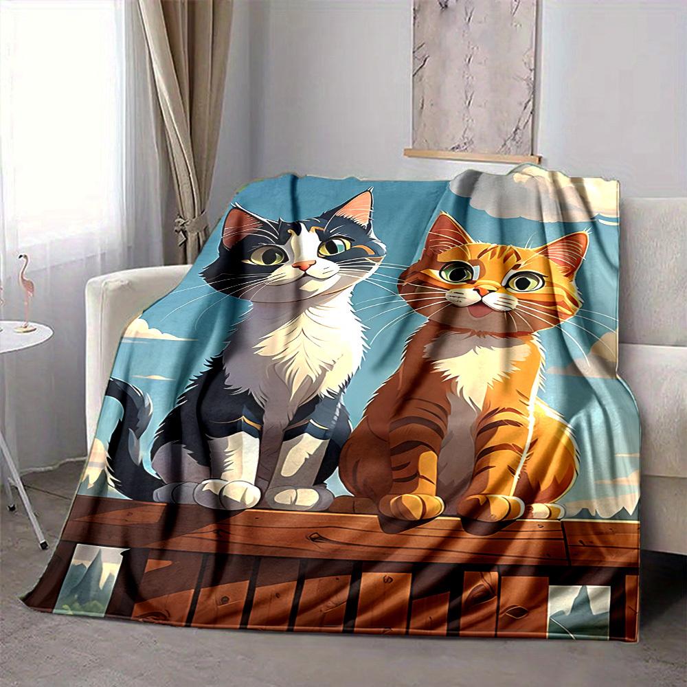 1pc Kittens Cats Lightweight Flannel Blanket, Comfortable and Warm Blanket, for Office and Camping Sofa Bed005