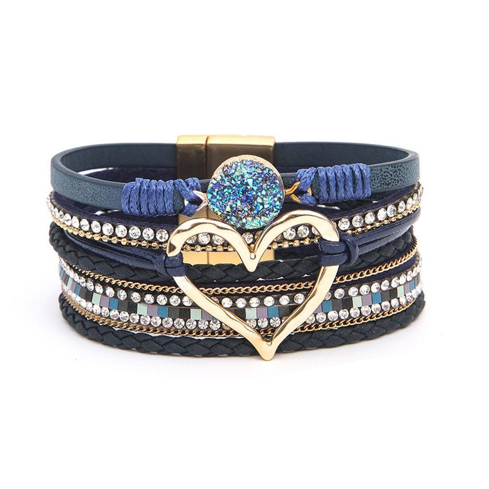 Big Love Bohemian Multilayer Bangle PU Leather Multilayered Bracelet Charm Bangles  Women Lady Girl