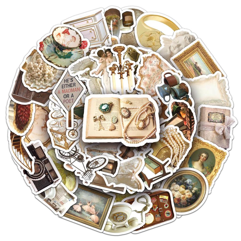 50 Retro-Style Notebook Stickers: Literary, Fresh, Simple, Waterproof for DIY Decor On Phones, Computers, and Cups