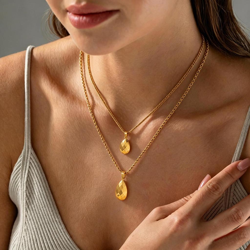 European & American Water Drop Stainless Steel Multi-layer Necklace