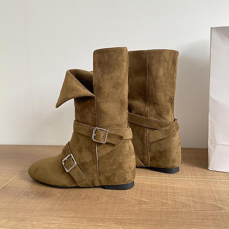 Inner heightening short boots knight boots women's 2024 new autumn and winter versatile small low heel thin boots western boots