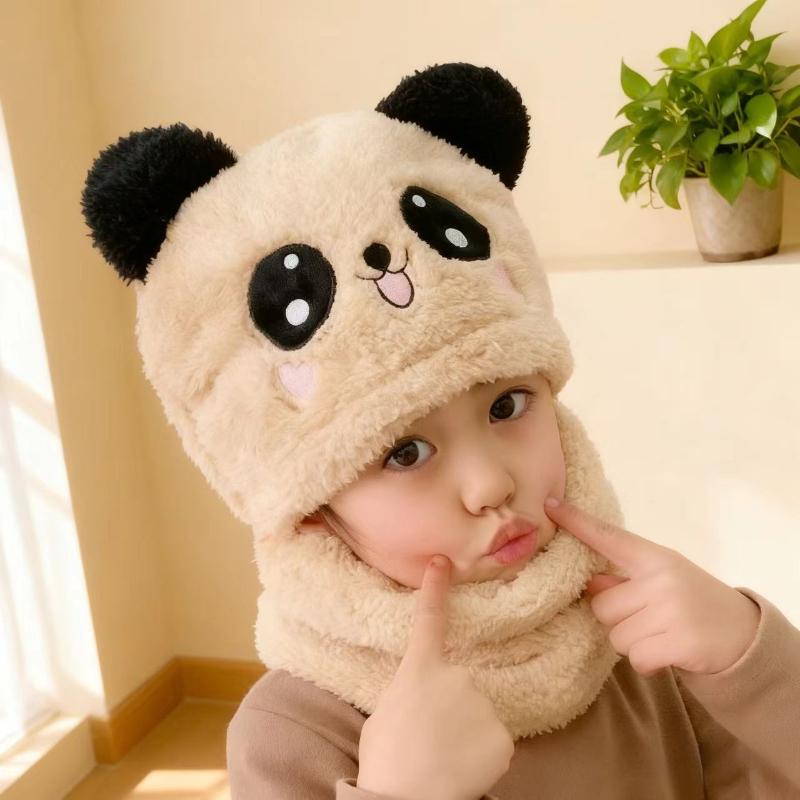 Kids' Winter Hats Boys Girls Scarf Integrated Cute Thick Warm Baby Ear Flap Face Cover