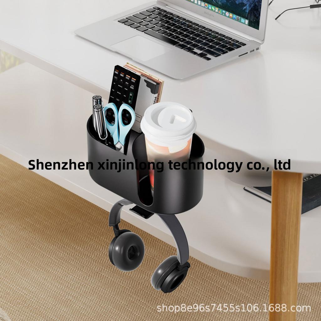 Metal Desktop Organizer with Cup Holder Headphone Stand Modern Storage Box for Stationery Phone