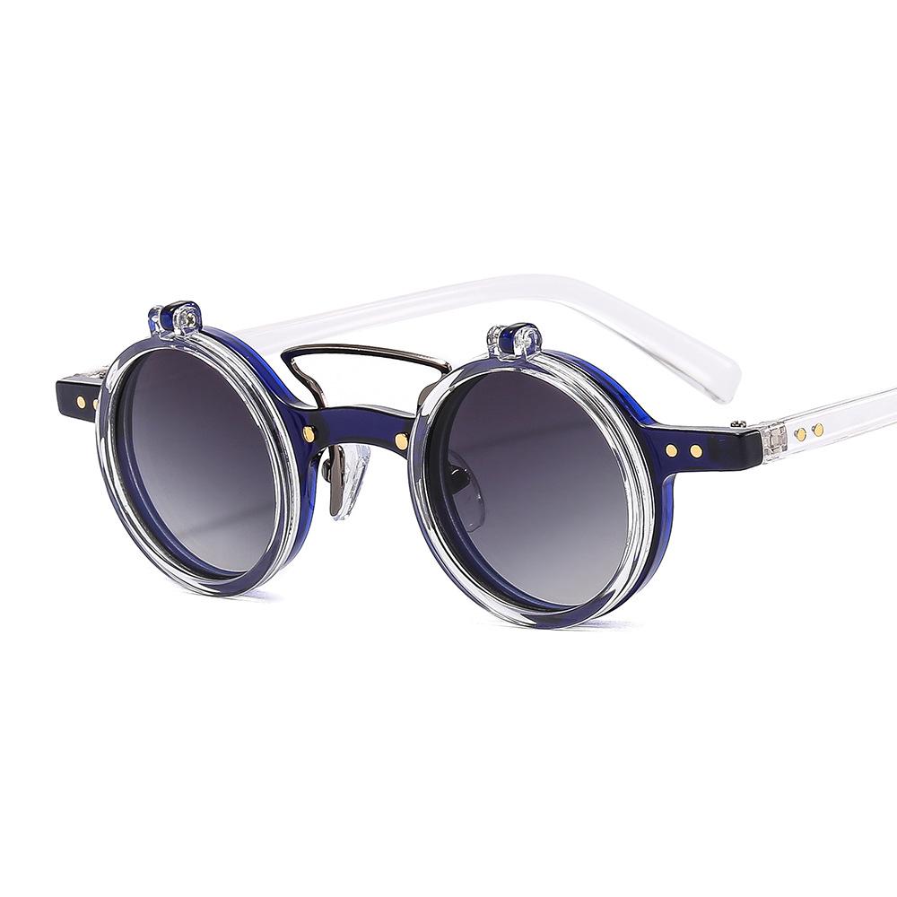 Popular Vintage Steampunk Flip Up Sunglasses Retro Small Round Frame Sun Glasses Double-layer Flip Lens Punk Eyeglasses UV400