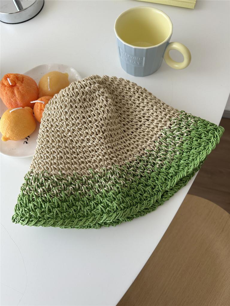 Japanese Straw Weaving Breathable Pot Hat Women's Summer Travel Sunscreen Sunshade Beach Fisherman's Hat Stylish Outdoor Cap
