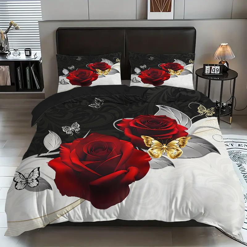 Three-Piece Rose Quilt Cover 3D Digital Printing Nordic Style Grinding